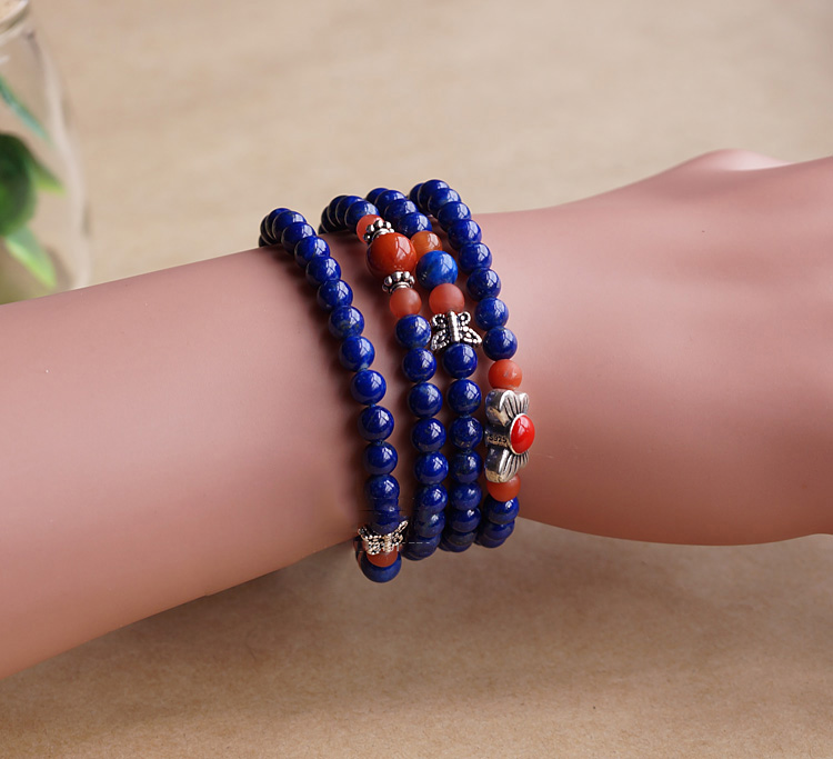 5MM 108 Natural Lapis Lazuli Malas With Chalcedony Agate Layered Buddhism Bracelet